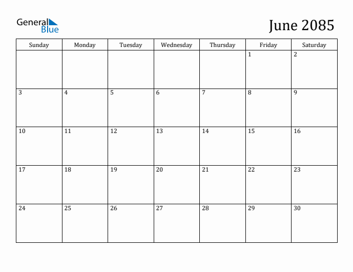 June 2085 Calendar