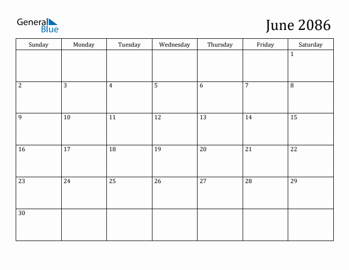 June 2086 Calendar