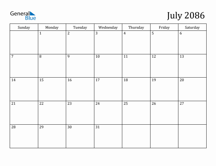 July 2086 Calendar