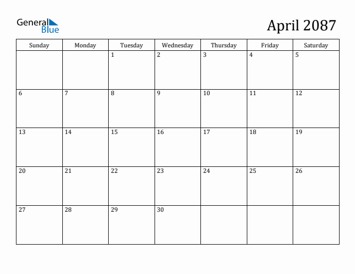 April 2087 Calendar