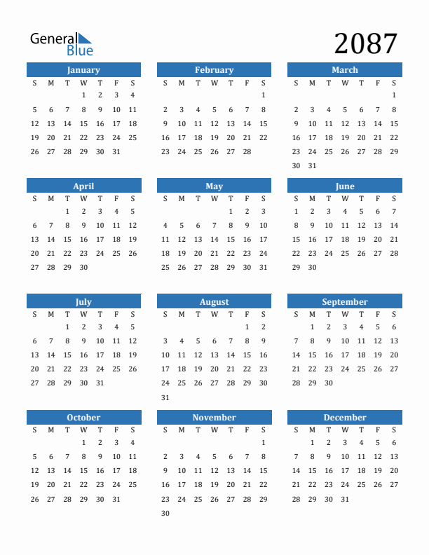2087 Calendar