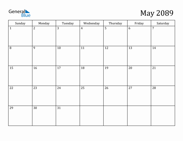 May 2089 Calendar