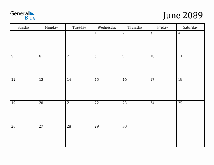 June 2089 Calendar