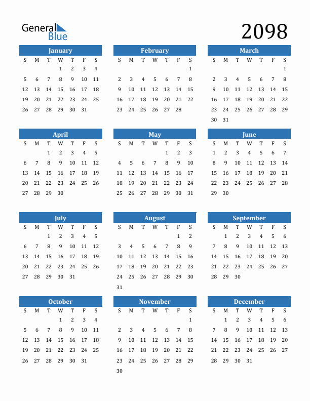 2098 Calendar