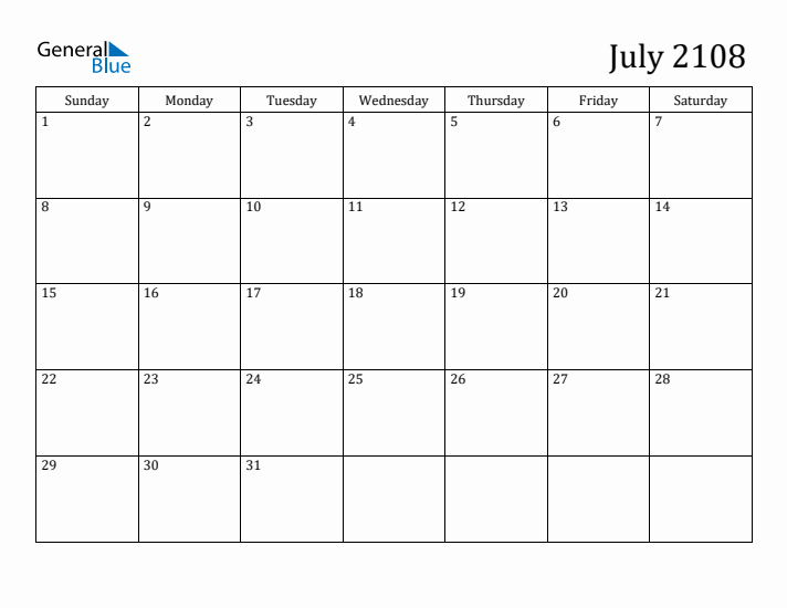 July 2108 Calendar