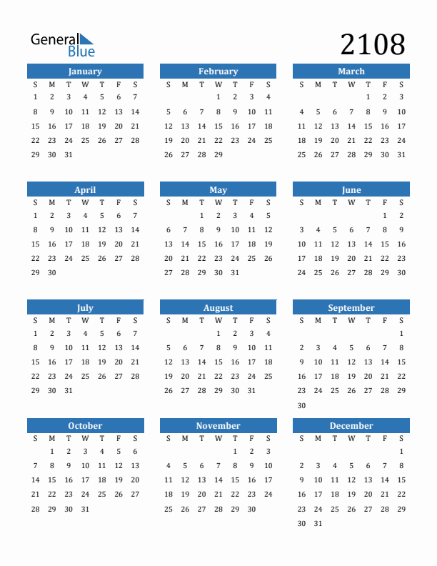 2108 Calendar