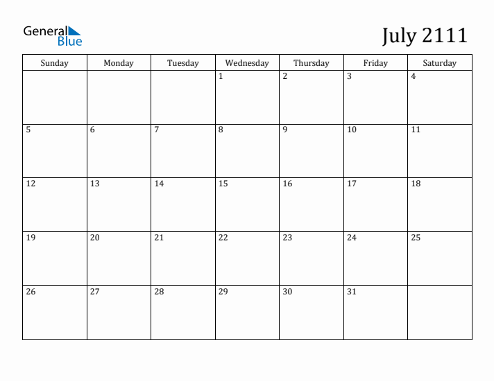 July 2111 Calendar