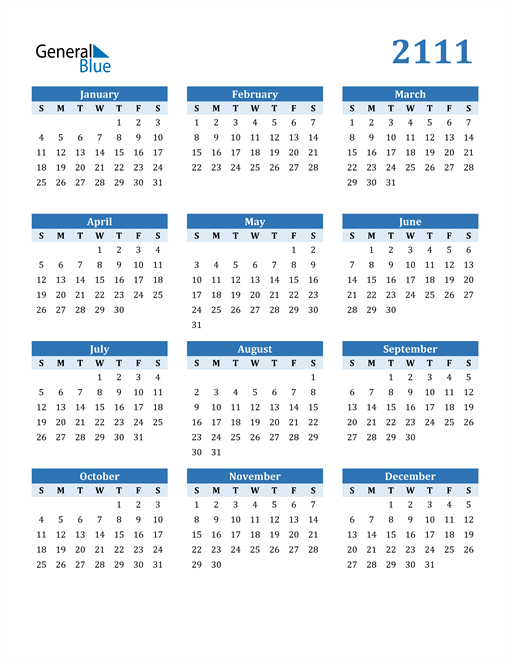 2111 Calendar (PDF, Word, Excel)