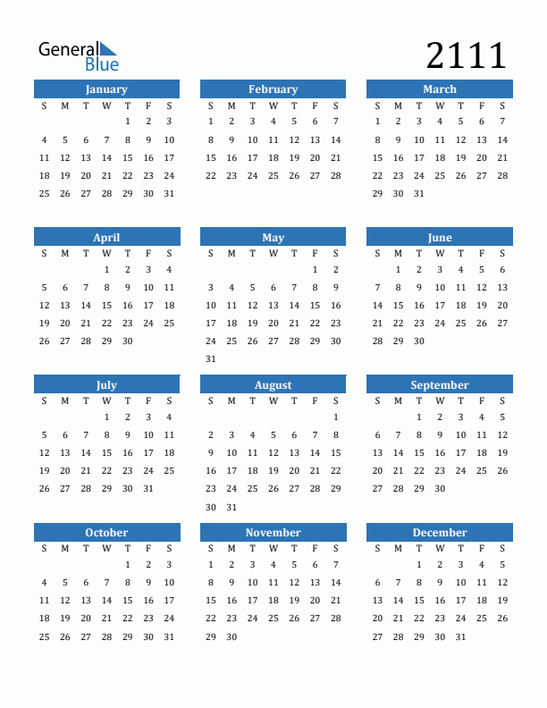 2111 Calendar