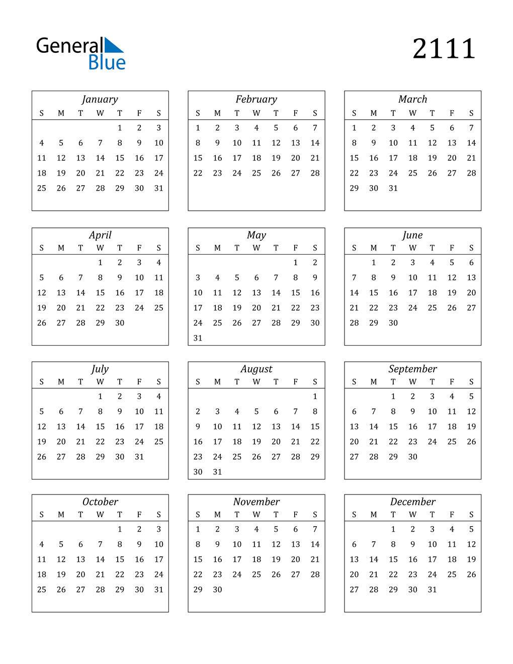 2111 Calendar (PDF, Word, Excel)