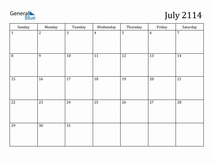 July 2114 Calendar