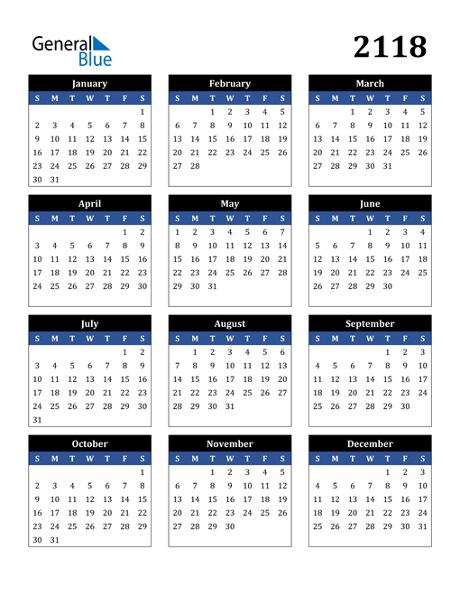 2118 Calendar (PDF, Word, Excel)