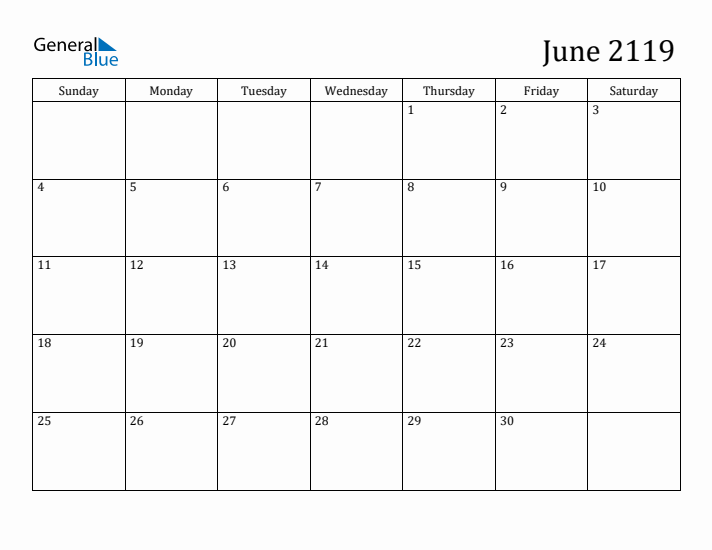 June 2119 Calendar