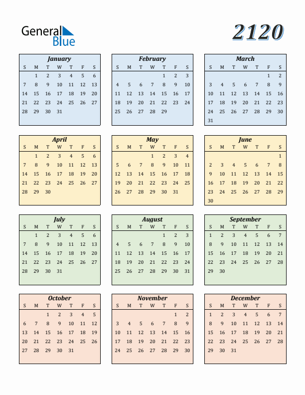 Calendar for 2120 (Sunday Start)