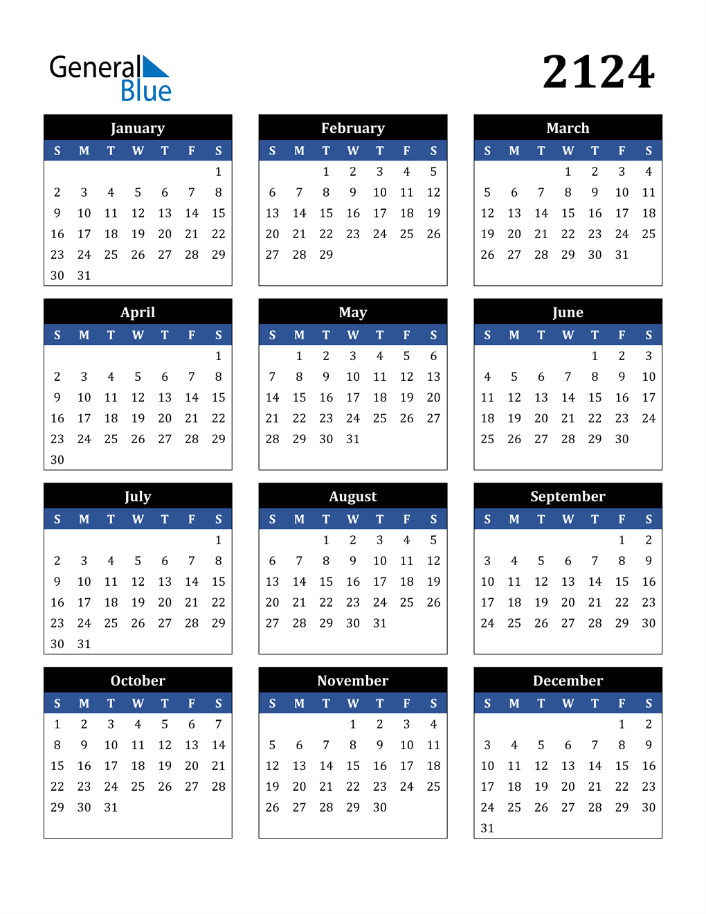 2124 Calendar (PDF, Word, Excel)