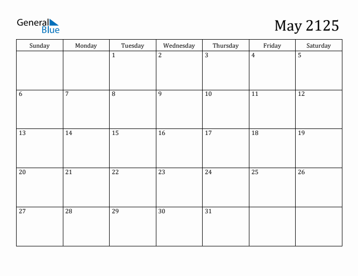 May 2125 Calendar
