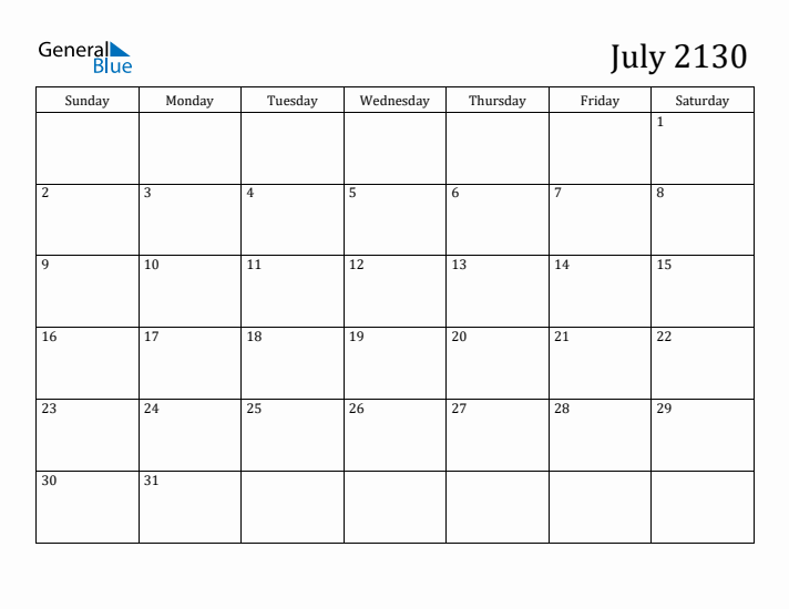 July 2130 Calendar