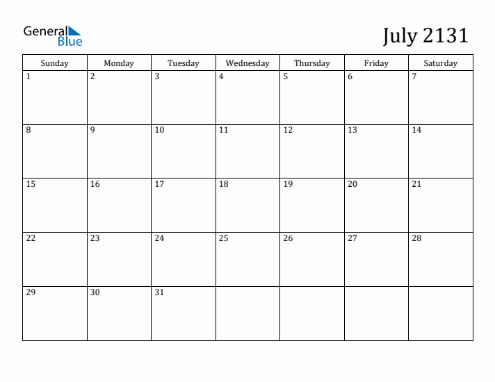 July 2131 Calendar