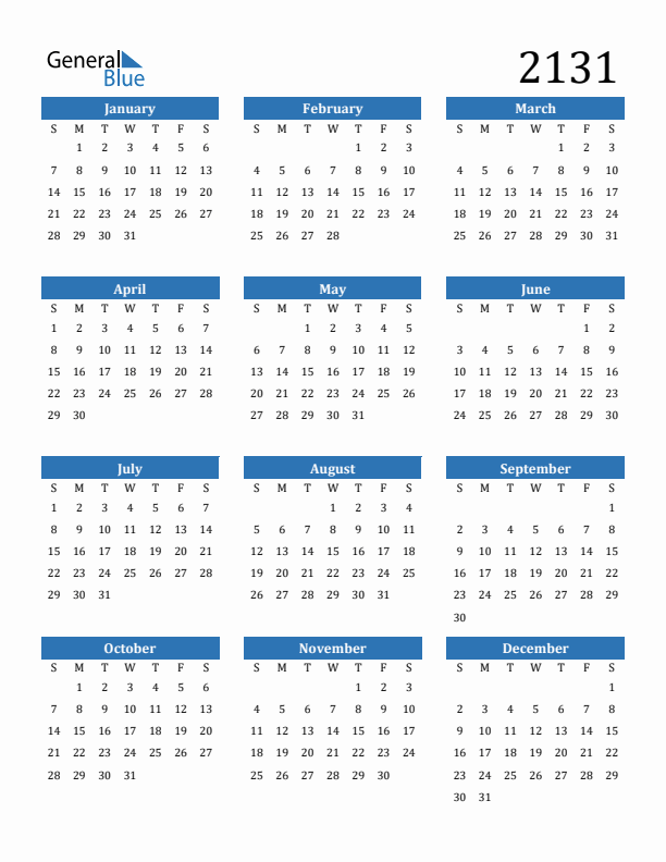 2131 Calendar