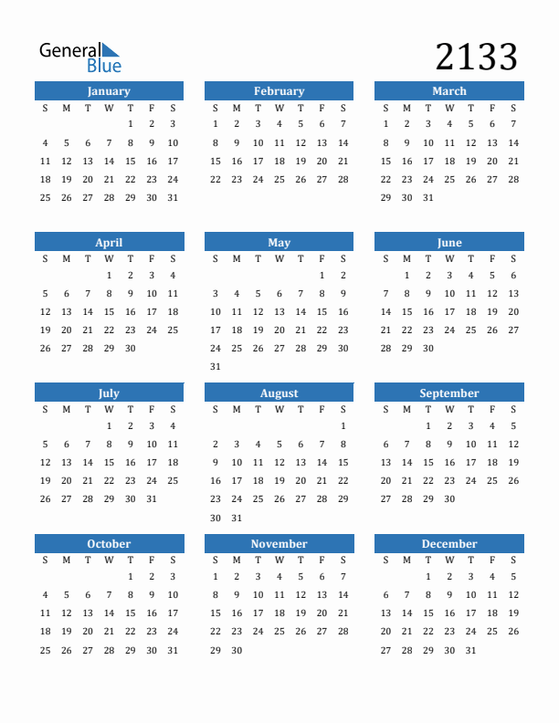2133 Calendar
