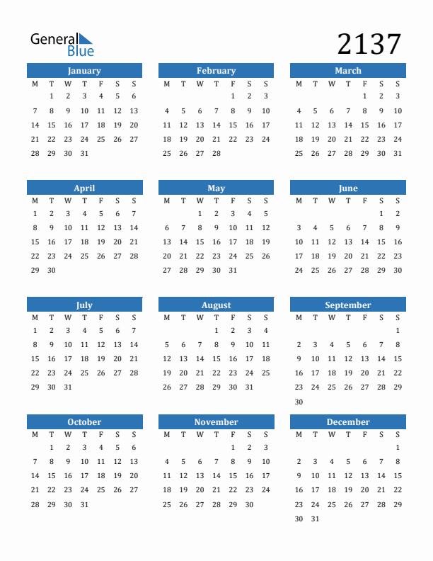 2137 Calendar