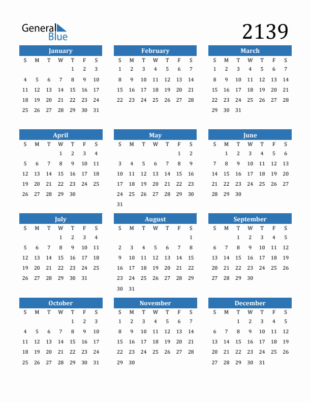 2139 Calendar