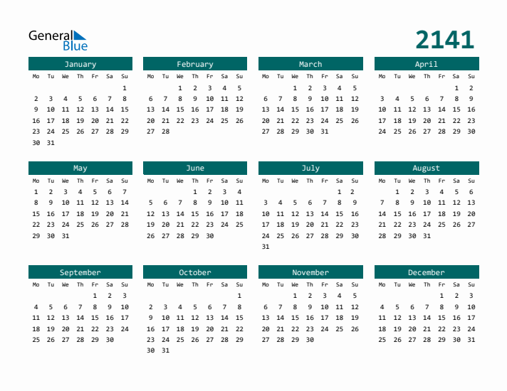 Downloadable 2141 Calendar