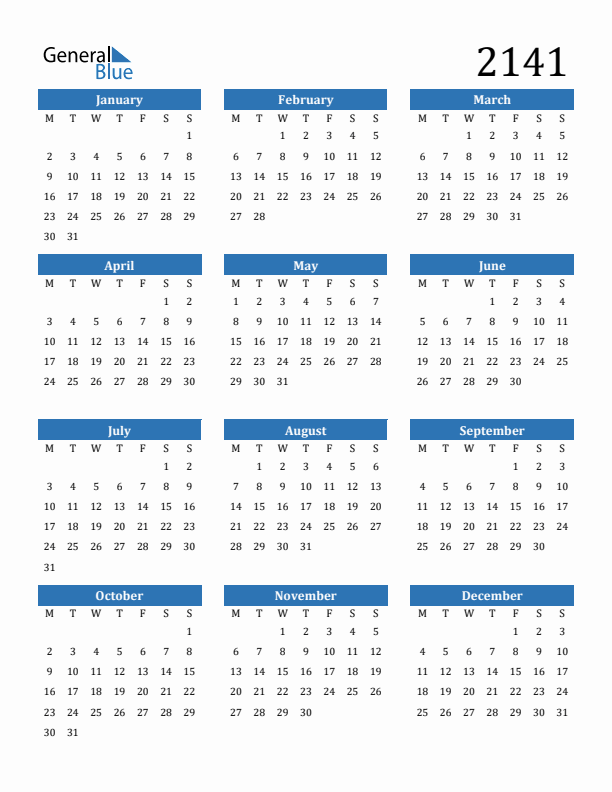 2141 Calendar