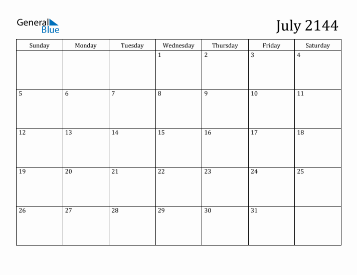 July 2144 Calendar