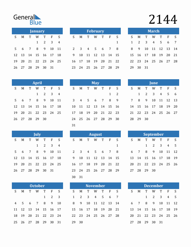 2144 Calendar