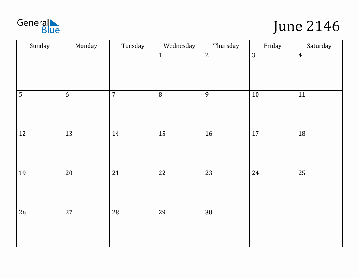 June 2146 Monthly Calendar