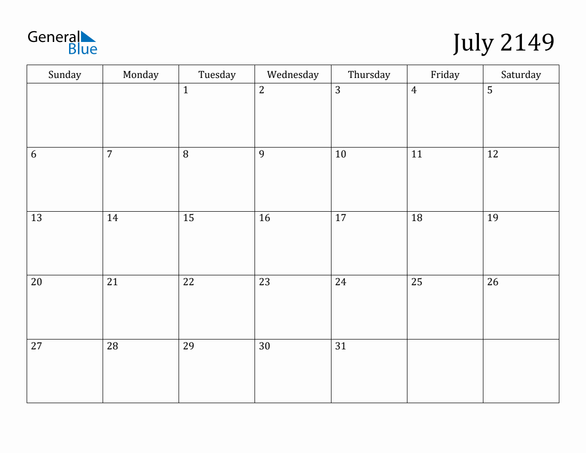July 2149 Monthly Calendar