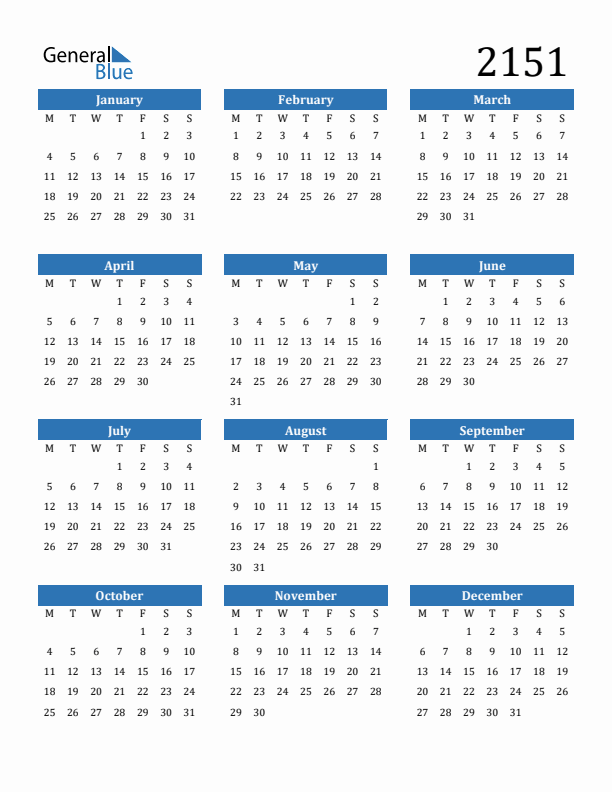 2151 Calendar