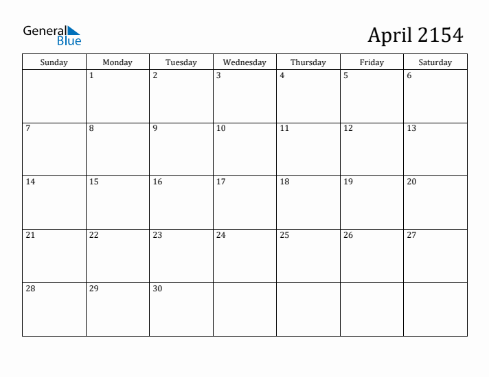 April 2154 Calendar