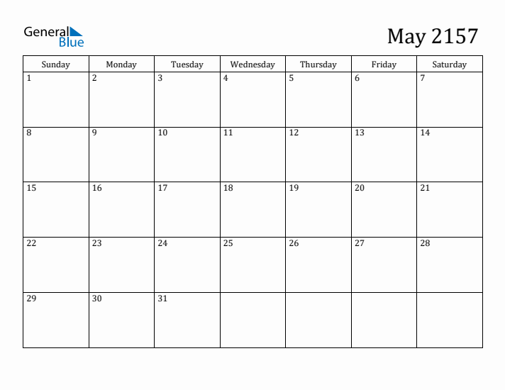 May 2157 Calendar