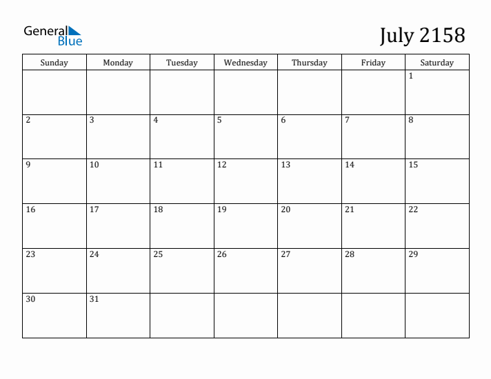 July 2158 Calendar