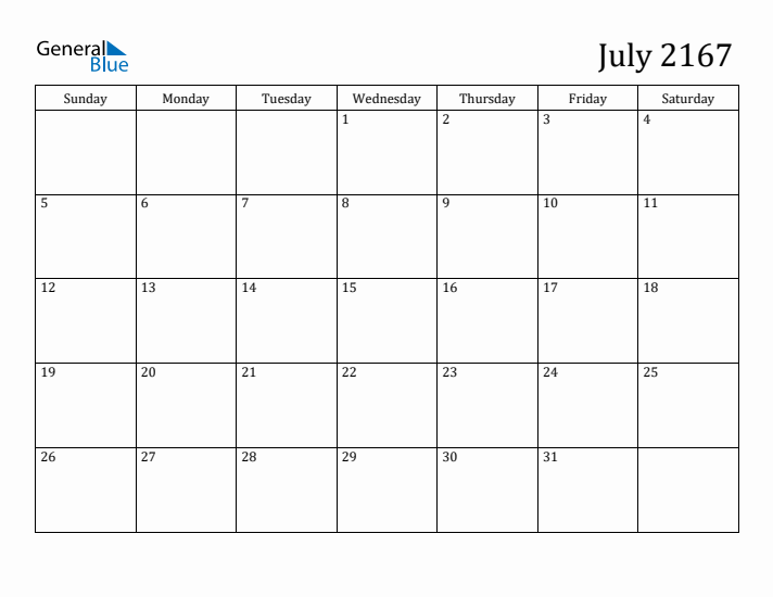 July 2167 Calendar