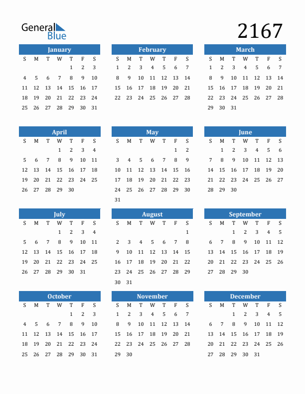 2167 Calendar