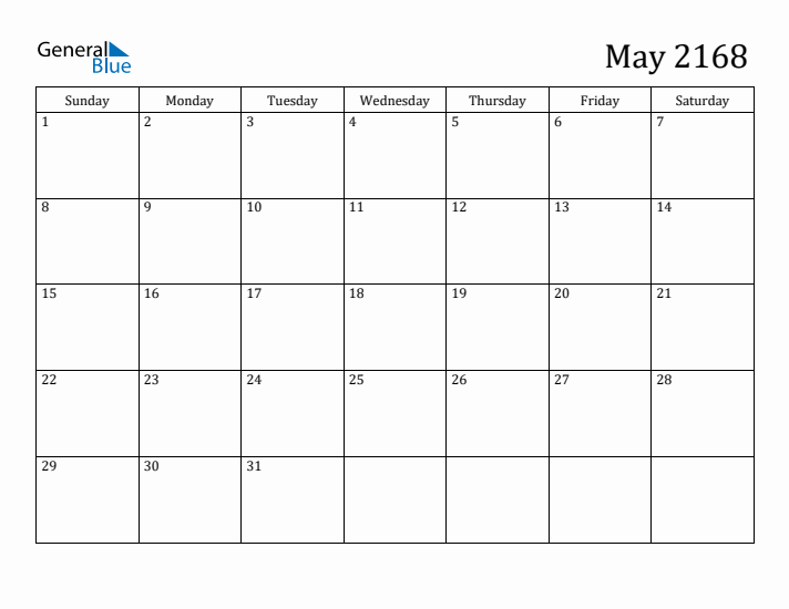 May 2168 Calendar