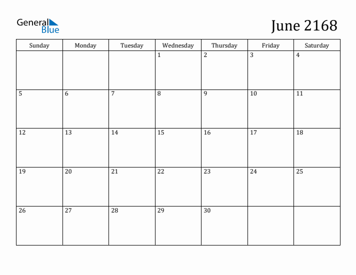 June 2168 Calendar