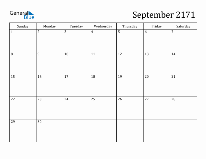 September 2171 Calendar