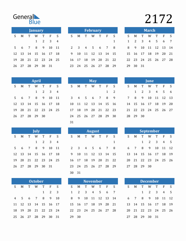 2172 Calendar