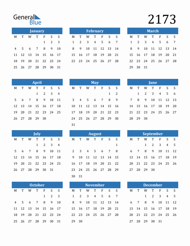 2173 Calendar