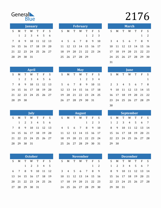 2176 Calendar