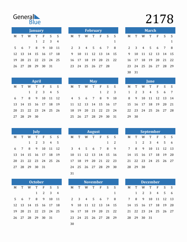 2178 Calendar