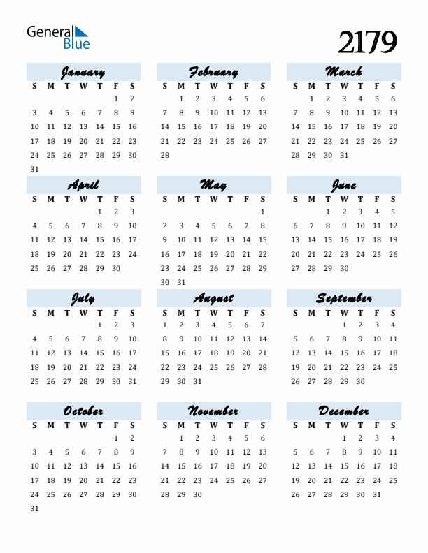 Calendar 2179 Free Download and Print
