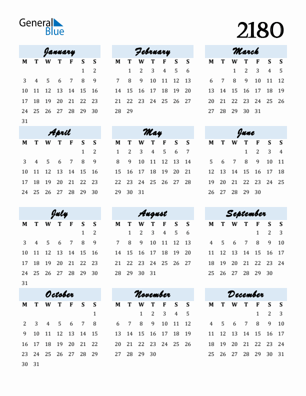 Calendar 2180 Free Download and Print