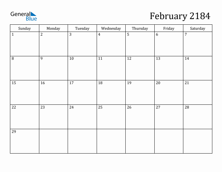 February 2184 Calendar