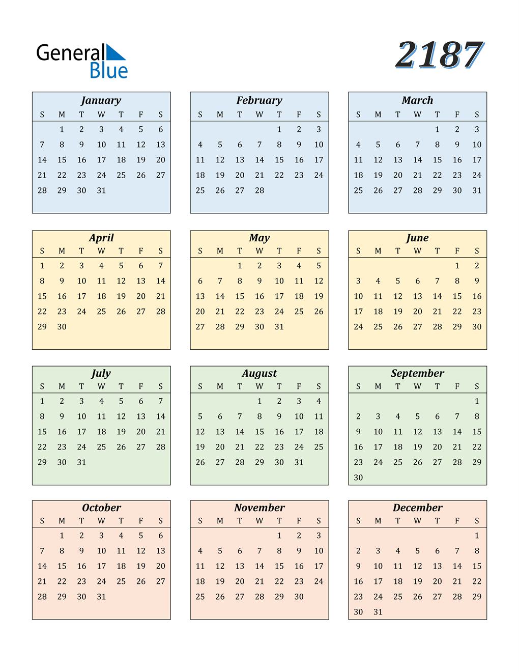 2187 Calendar (PDF, Word, Excel)