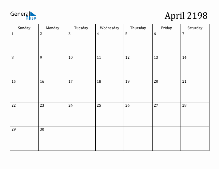 April 2198 Calendar